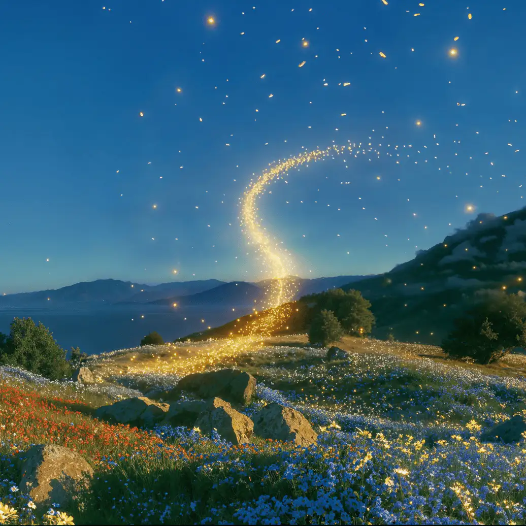 Flower field with a sparkle trail
